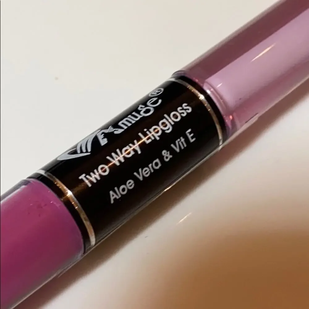 Amuse 2-Way LIP GLOSS DUO Aloe Vera Vitamin E Pink Color Clear Shine 6280-2 NEW
